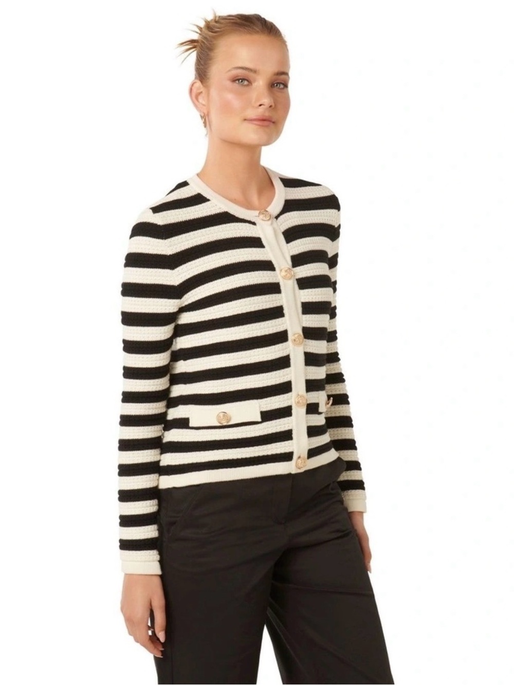 Ever New Black and White Striped Knit Cardigan